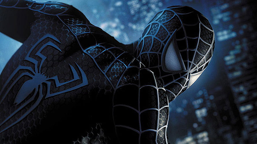 Black Suit Spider-Man Close-Up with Webbed Mask and Dark City Skyline, spiderman and venom Background 19355 [] for your , Mobile & Tablet. Explore Spiderman Venom . Black Spiderman , Venom , Black Suit Spiderman HD wallpaper