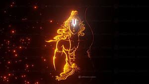 Glowing Orange Lord Rama Digital Art with Bow and Arrow HD wallpaper