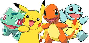 Pikachu Bulbasaur Charmander and Squirtle Happy Anime Style Group Illustration, Pokemon Bulbasaur Pikachu Charmander, Pokémon Bulbasaur HD wallpaper
