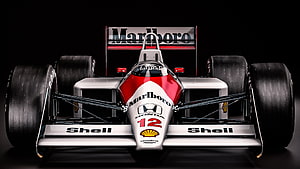Ayrton Senna McLaren MP4/4 Formula 1 Car Front View with Marlboro and Shell Livery HD wallpaper