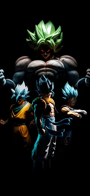 Dragon Ball Super Gogeta Blue and Broly Figures Dark Background HD phone wallpaper