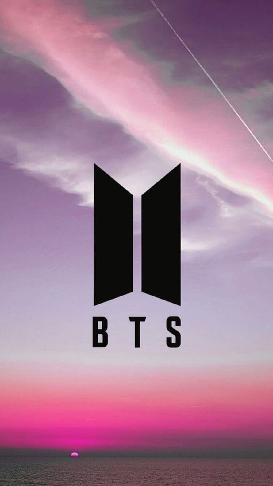 BTS Logo Against Pink Sunset Sky Over Ocean Horizon HD phone wallpaper