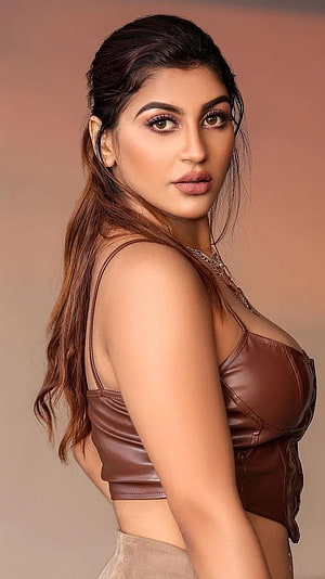 Yashika Anand in a Brown Leather Corset Top with Suede Bottoms HD phone wallpaper