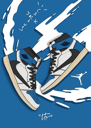 Travis Scott x Fragment Design Air Jordan 1 High OG Sneaker Illustration HD phone wallpaper
