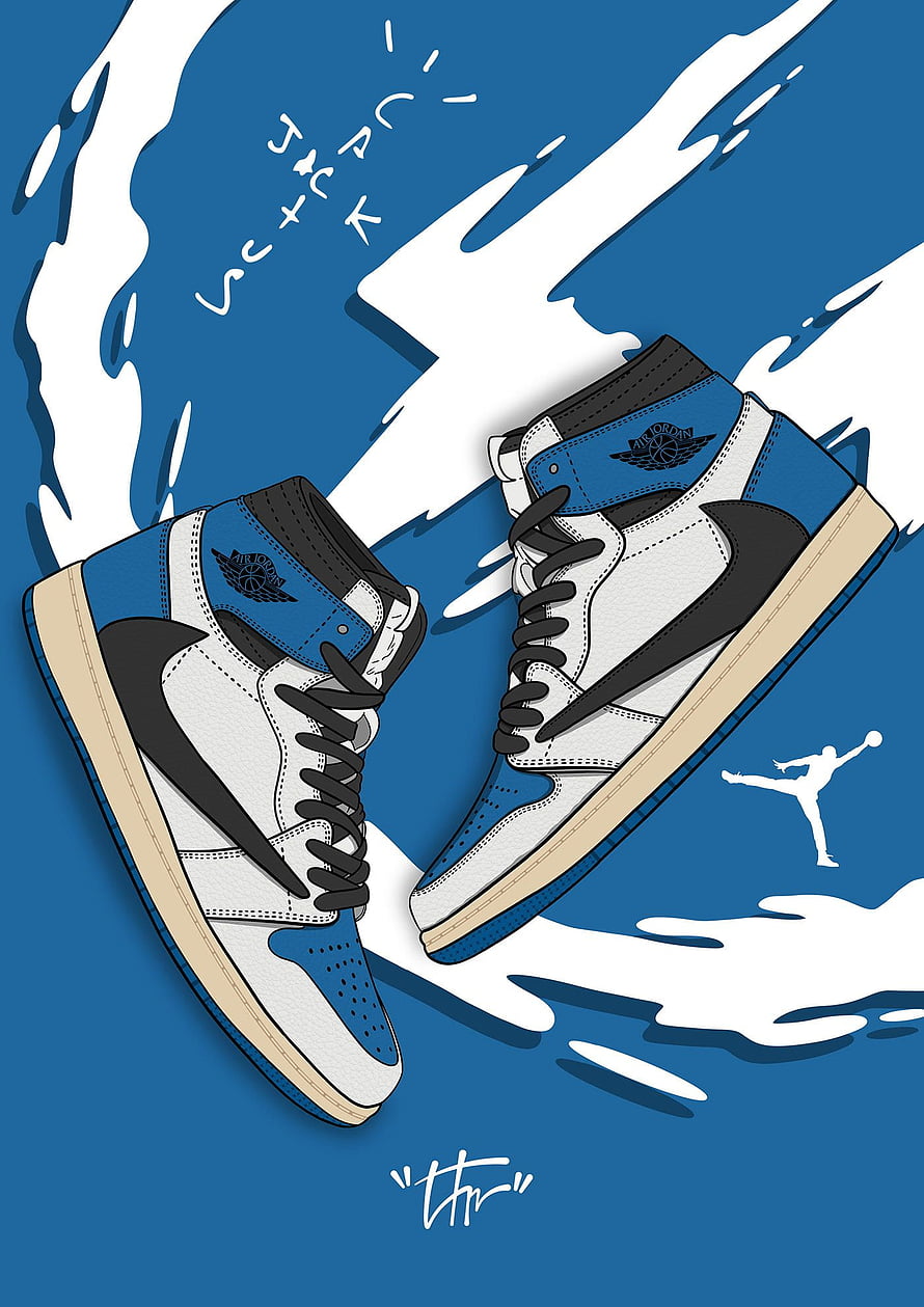 Travis Scott x Fragment Design Air Jordan 1 High OG Sneaker Illustration HD phone wallpaper