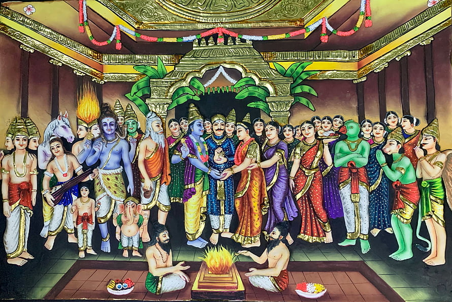 Krishna Janmashtami Birth Celebration Painting with Devotees and Rituals HD wallpaper