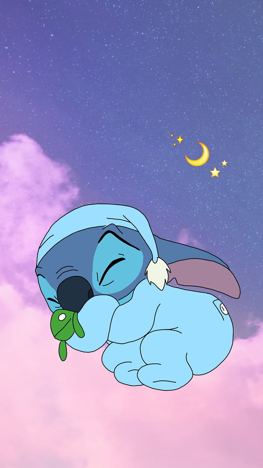 Sleepy Stitch Sleeping on Clouds Under Starry Night Sky HD phone wallpaper