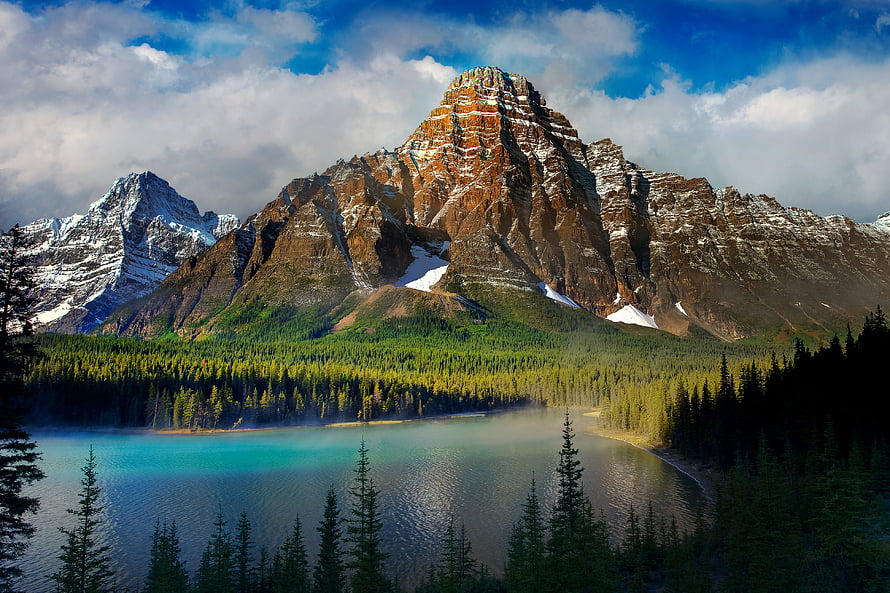 Peyto Lake and Mount Rundle in Banff National Park, Alberta, Canada HD wallpaper