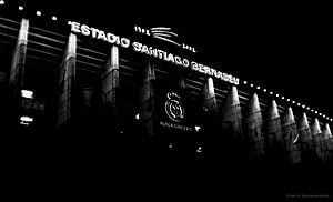 Santiago Bernabeu Stadium Night View With Real Madrid Crest HD wallpaper