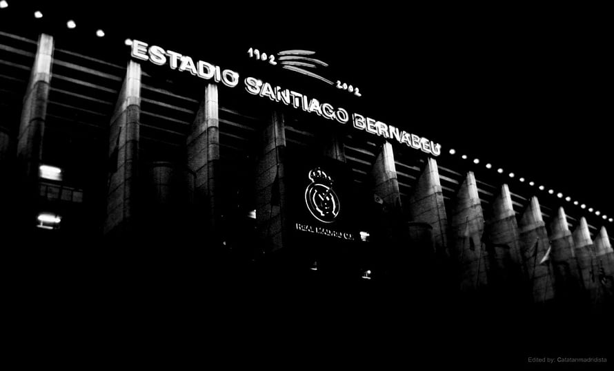 Santiago Bernabeu Stadium Night View With Real Madrid Crest HD wallpaper