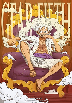 Monkey D. Luffy Gear 5 Nika Form Sitting on Throne in One Piece Anime Style HD phone wallpaper