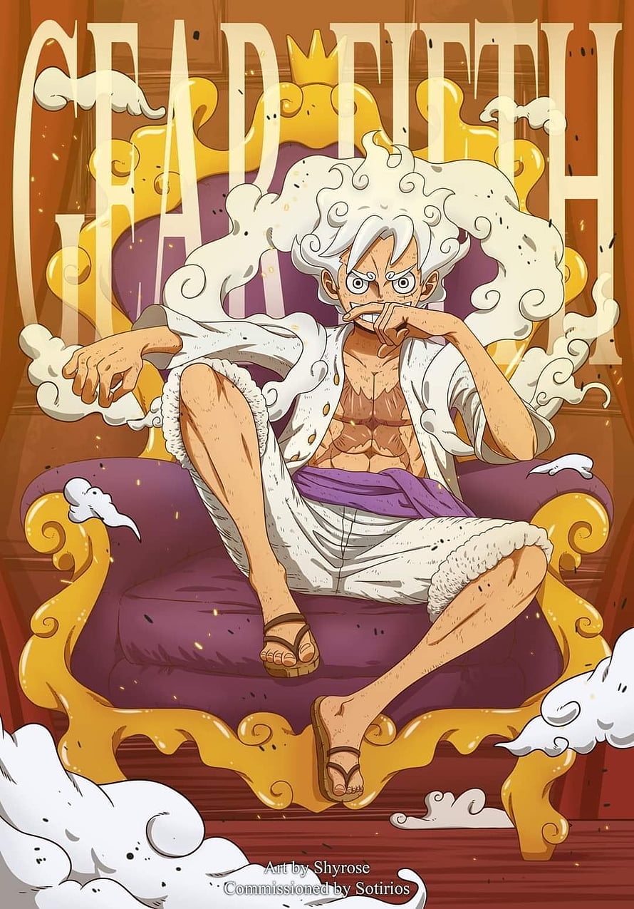 Monkey D. Luffy Gear 5 Nika Form Sitting on Throne in One Piece Anime Style HD phone wallpaper