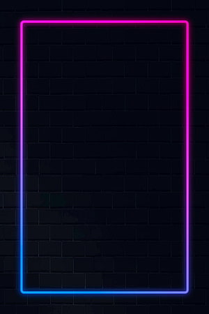 Pink and blue neon rectangular frame glowing on a dark brick wall background HD phone wallpaper