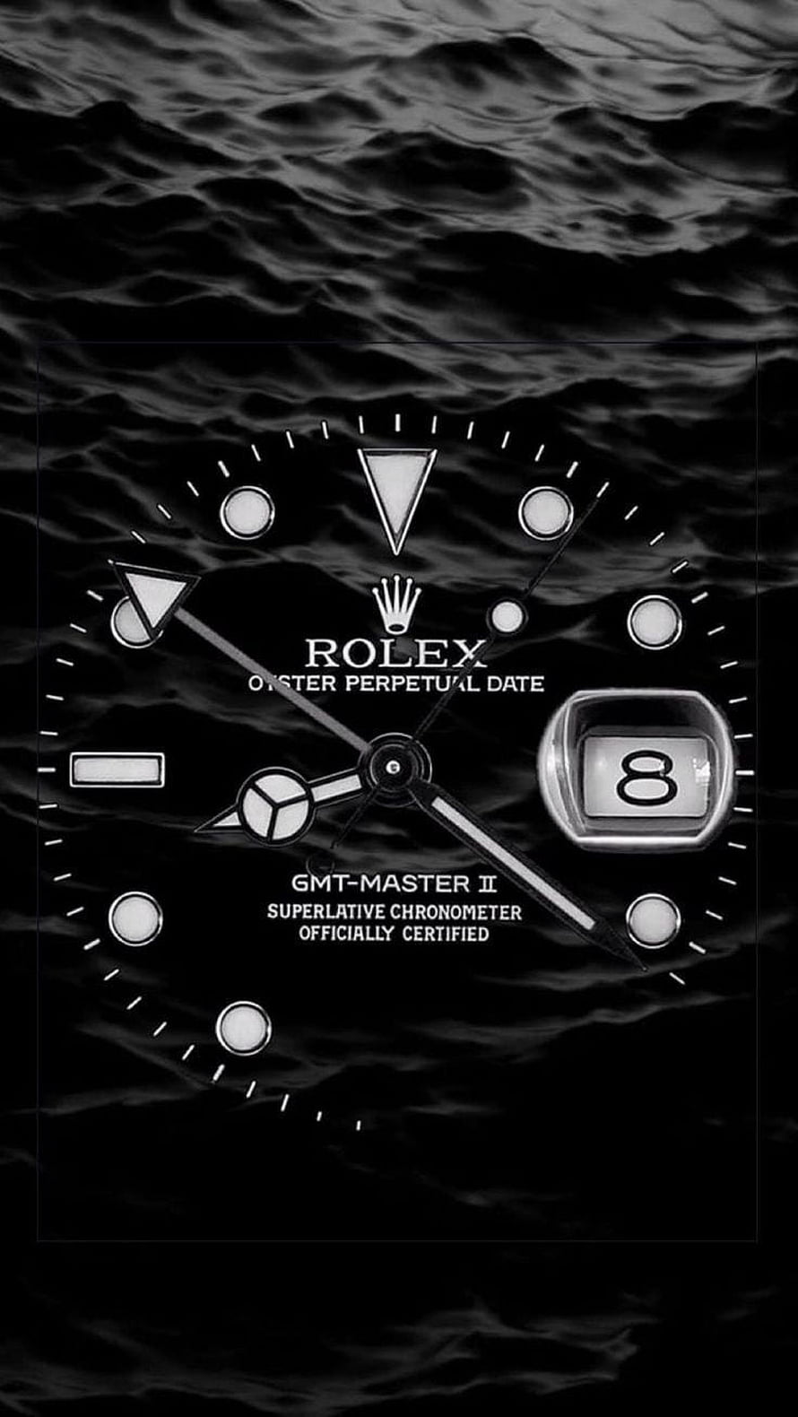 Rolex GMT-Master II Oyster Perpetual Date Watch Face on Dark Water Background HD phone wallpaper