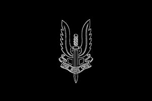 White Line Art Special Forces Emblem with Dagger and Wings on Black Background HD wallpaper