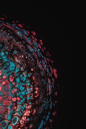 Abstract Fluid Art with Neon Blue and Pink Bubbles on Black Background HD phone wallpaper