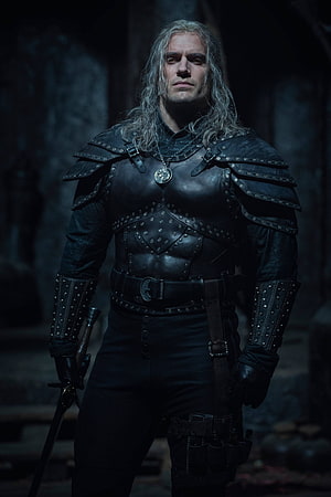 Henry Cavill as Geralt of Rivia in Dark Leather Armor from The Witcher Series HD phone wallpaper