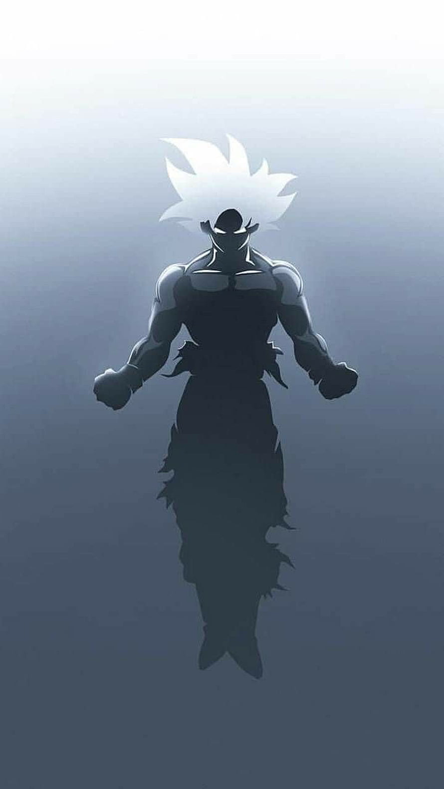 Silhouette of Goku in Ultra Instinct Form Floating in Misty Blue Void HD phone wallpaper