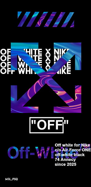 Off-White for Nike Air Force One Graphic Design with Neon Blue and Purple Swirls HD phone wallpaper