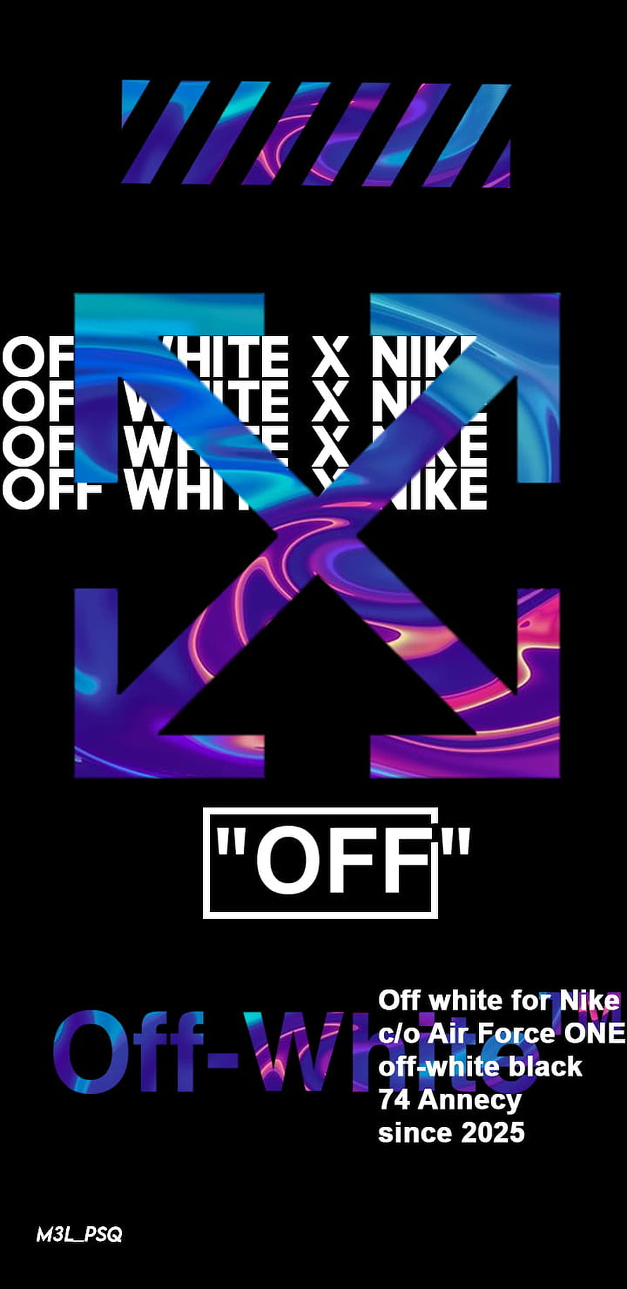 Off-White for Nike Air Force One Graphic Design with Neon Blue and Purple Swirls HD phone wallpaper