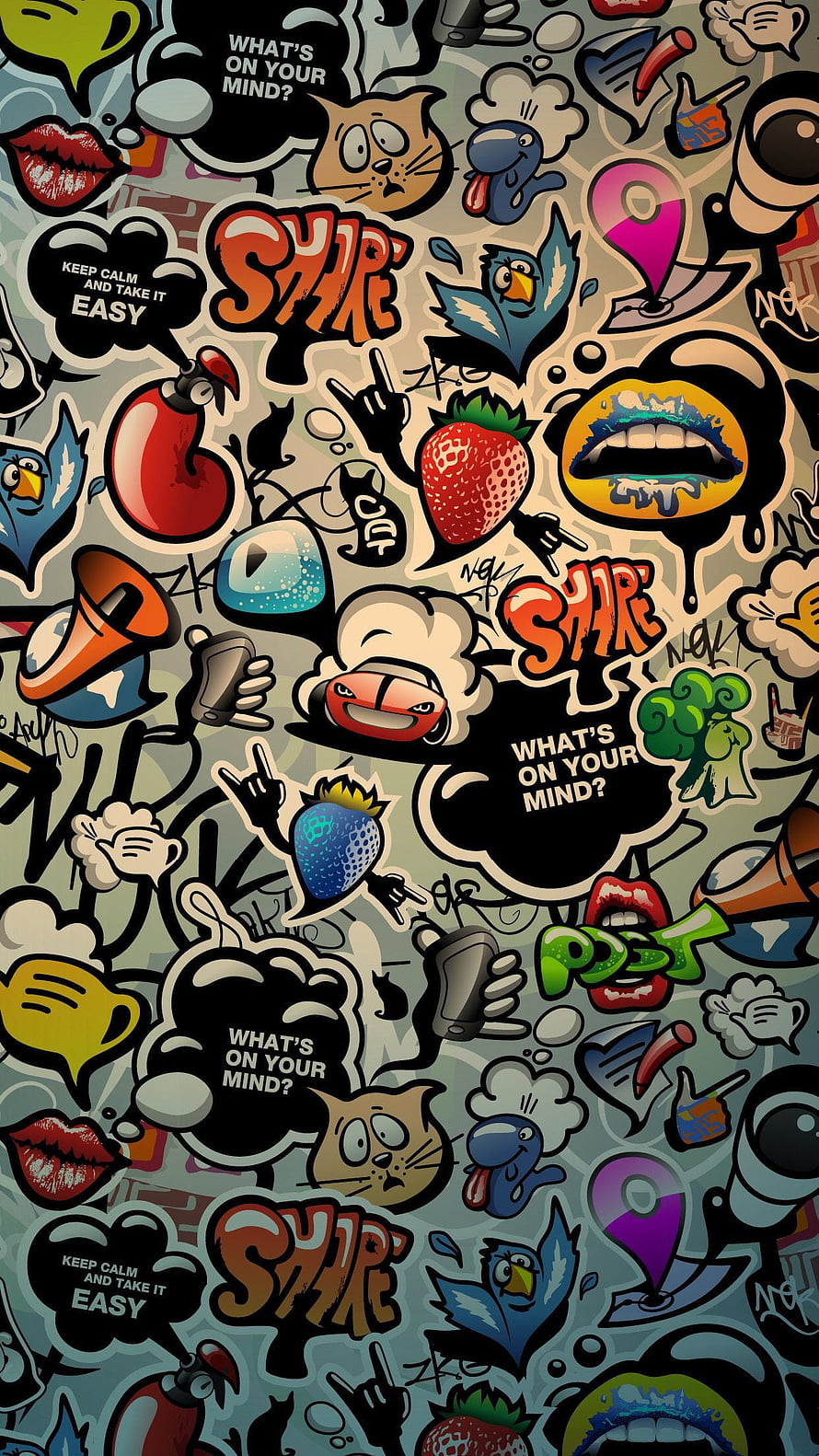 Colorful Graffiti Street Art Wallpaper With Cartoon Icons, Speech Bubbles, And Urban Doodle Elements HD phone wallpaper