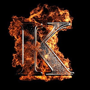 Flaming 3D Letter K with Fire Effects on Black Background HD phone wallpaper