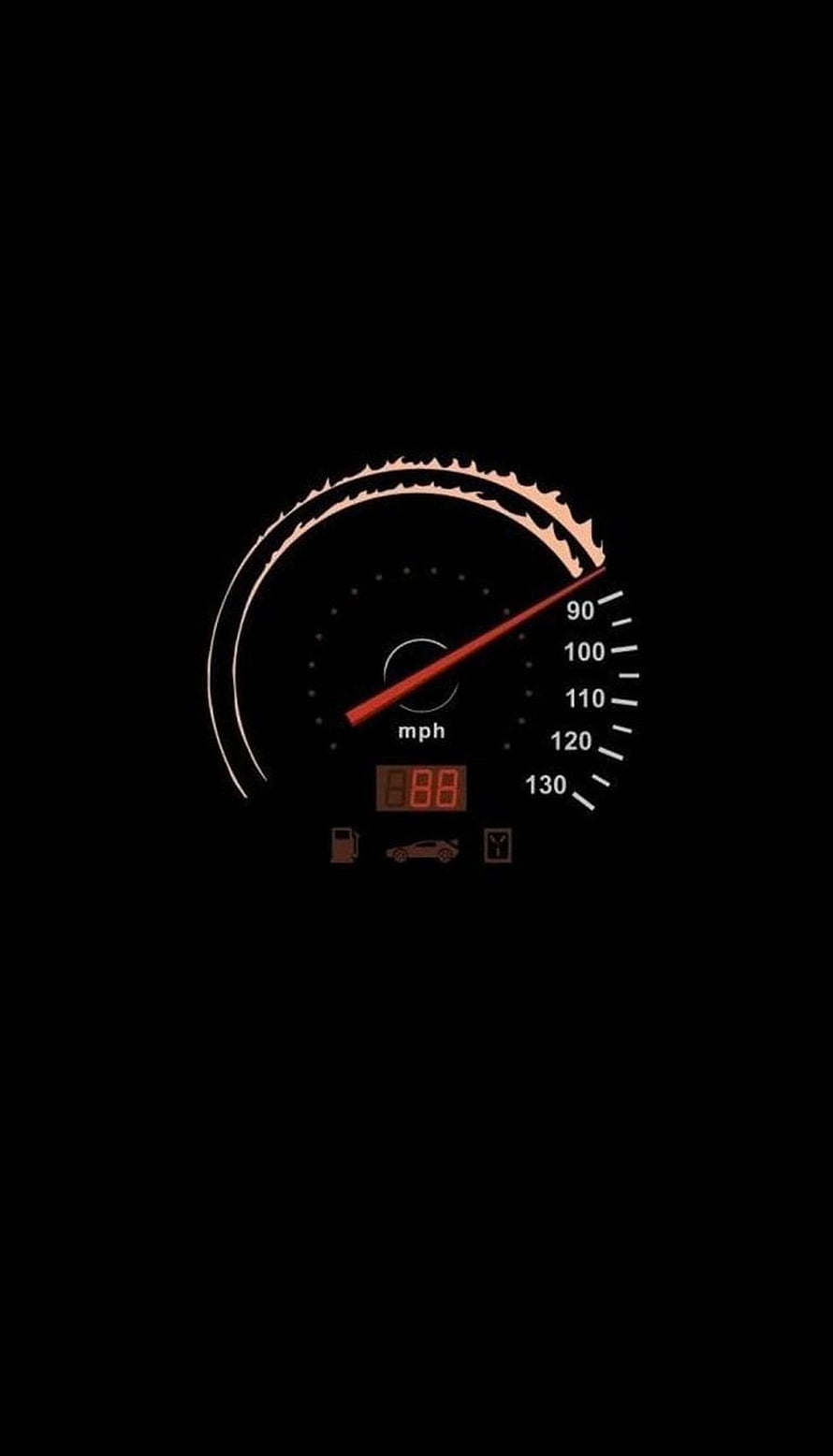 Minimalist Car Speedometer Dashboard with Flame Accent and Red Needle on Black Background HD phone wallpaper