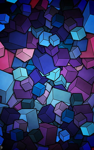 Abstract Geometric Cube Pattern in Cyan and Purple Tones HD phone wallpaper