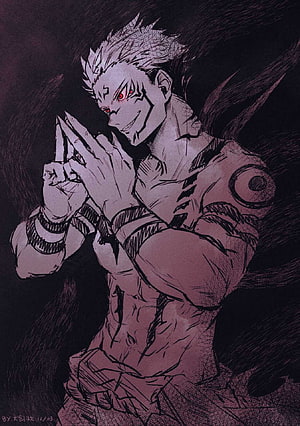 Sukuna Ryomen from Jujutsu Kaisen anime character illustration with red eyes and tattoos HD phone wallpaper