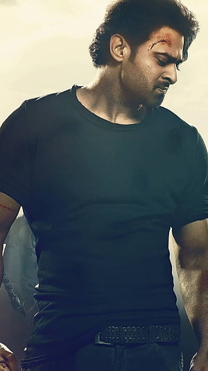 Prabhas Intense Action Portrait With Facial Wound And Dark T-Shirt HD phone wallpaper