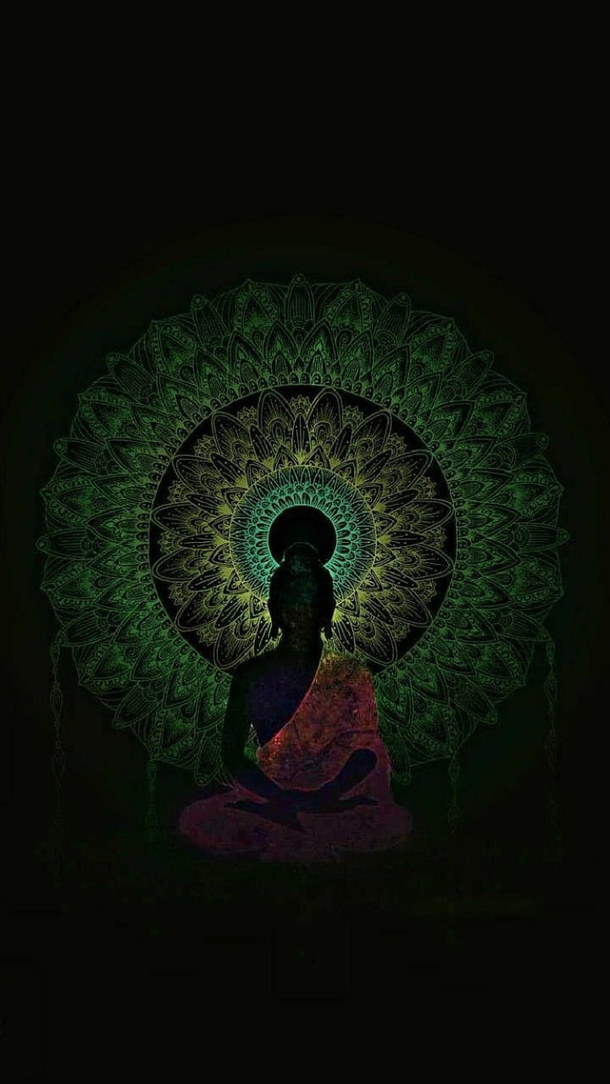 Meditating Buddha Silhouette With Intricate Green Mandala Background, Lord Buddha, artifact, art HD phone wallpaper