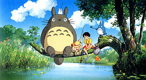My Neighbor Totoro Fishing Scene with Mei and Satsuki HD wallpaper