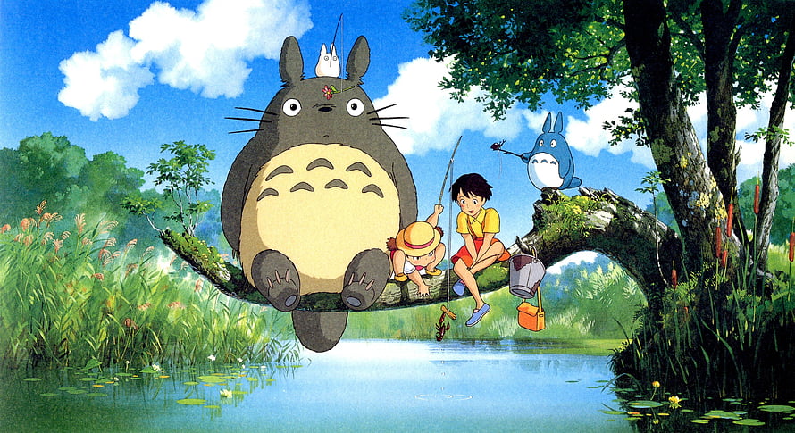 My Neighbor Totoro Fishing Scene with Mei and Satsuki HD wallpaper