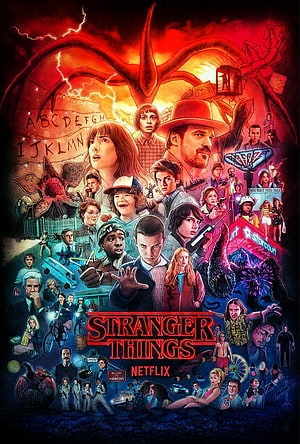 Stranger Things Season 4 Official Poster with Main Cast and Demogorgon HD phone wallpaper