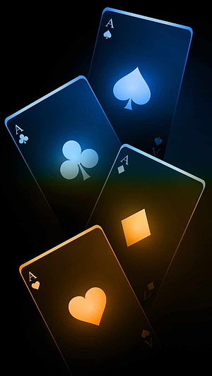 Four Aces Playing Cards With Glowing Neon Symbols On Dark Background HD phone wallpaper