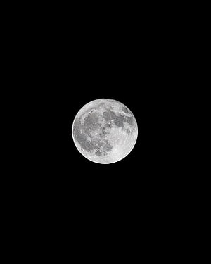 Full Moon in Black and White Against a Dark Night Sky HD phone wallpaper