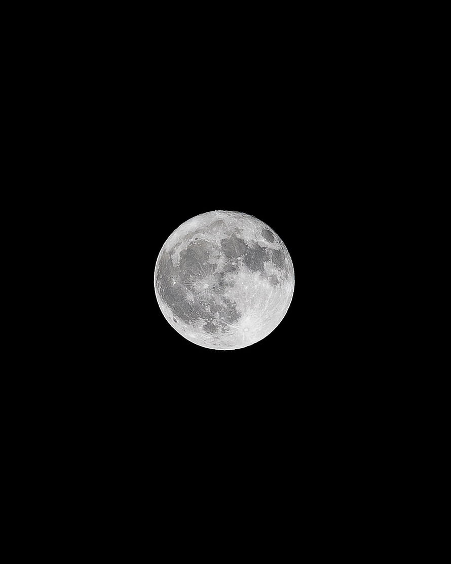 Full Moon in Black and White Against a Dark Night Sky HD phone wallpaper