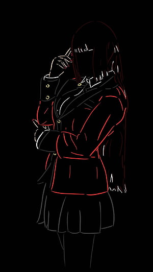 Kakegurui Anime Girl in Dark Neon Line Art Style HD phone wallpaper