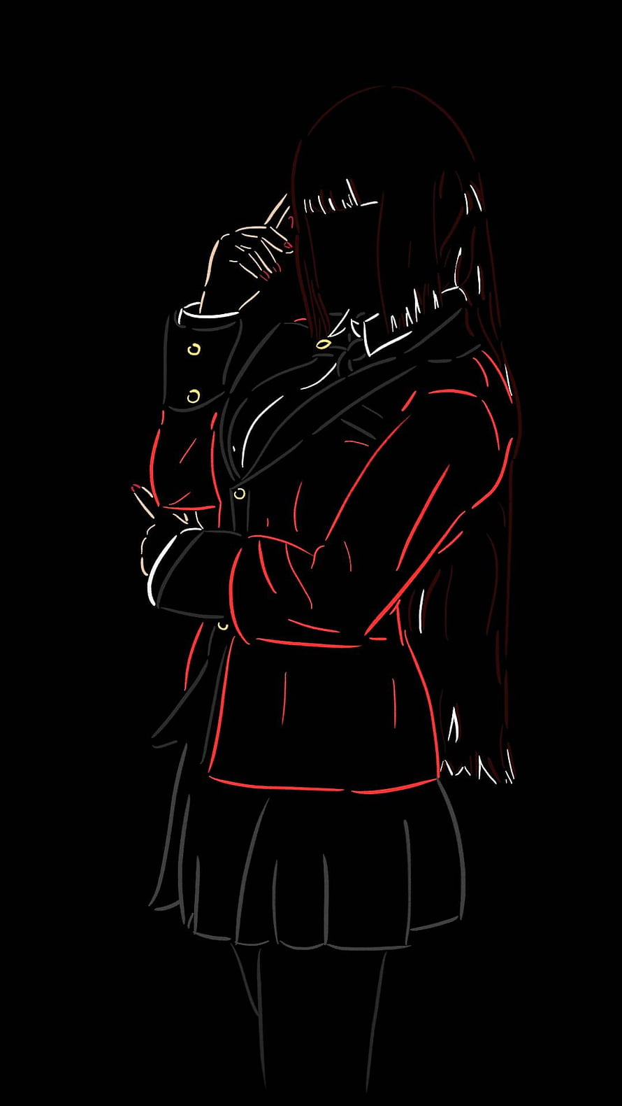Kakegurui Anime Girl in Dark Neon Line Art Style HD phone wallpaper