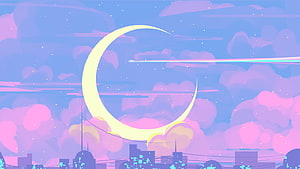 Retro Synthwave Cityscape With Giant Crescent Moon And Shooting Star HD wallpaper