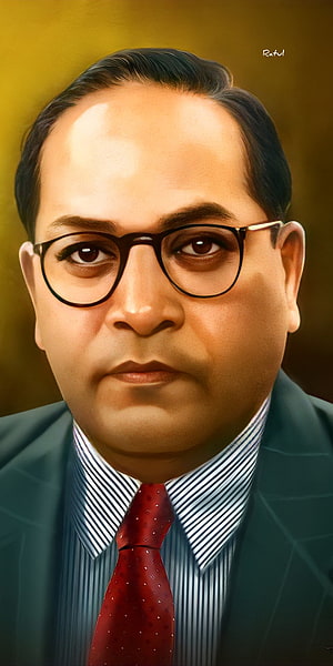 Portrait of a man in a suit and tie with glasses, digital art style, formal attire, red tie, striped shirt, professional look, serious expression, golden background, high quality illustration, Dr Br Ambedkar, glasses, Bhim rao ambedkar, br Ambedkar, jai bhim HD phone wallpaper