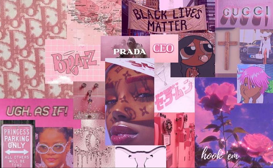 Pink Aesthetic Mood Board Collage Featuring Bratz, Rihanna, Luxury Brands, and Anime Art HD wallpaper