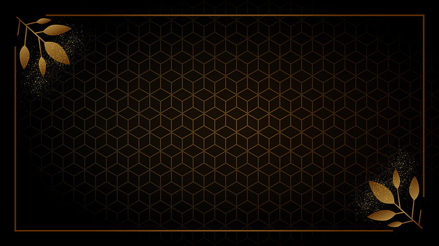 Elegant Black and Gold Geometric Background with Hexagonal Pattern and Glittering Leaf Accents HD wallpaper