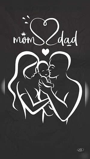 Minimalist Family Silhouette Wallpaper With Mom Dad Text And Heart Design HD phone wallpaper