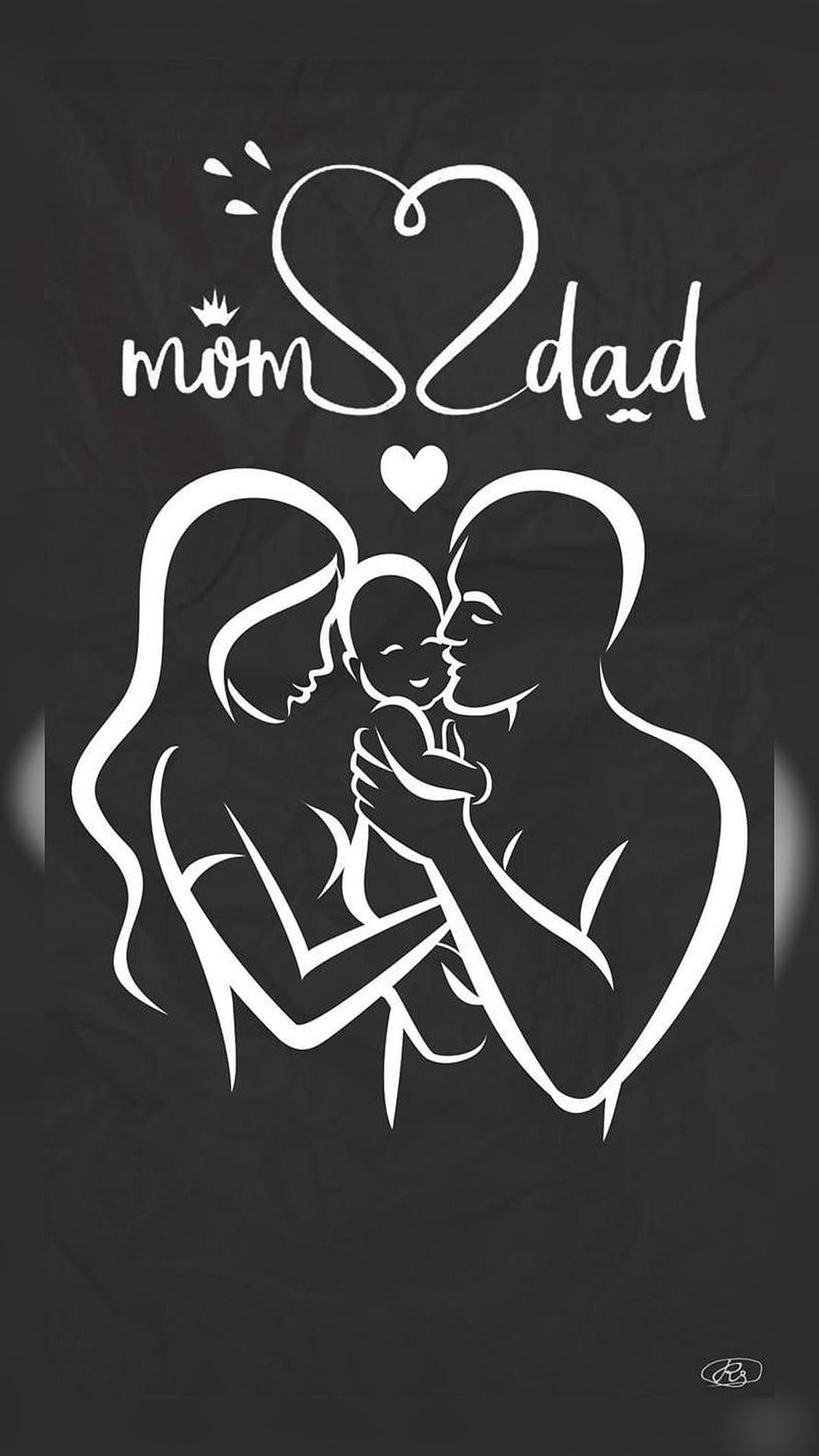 Minimalist Family Silhouette Wallpaper With Mom Dad Text And Heart Design HD phone wallpaper