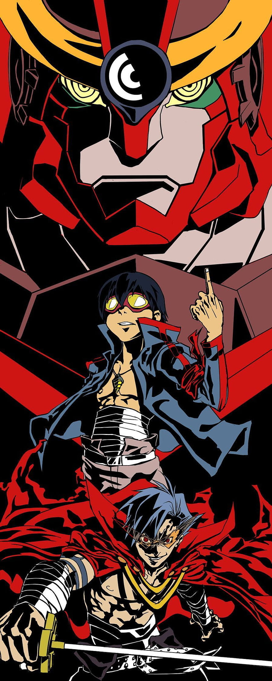 Gurren Lagann Anime Poster Featuring Kamina and Simon with Giant Mecha Head HD phone wallpaper