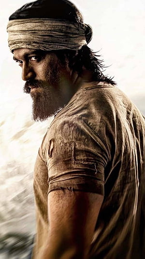 Yash as Rocky in KGF Raw Portrait with Turban and Weathered T-Shirt HD phone wallpaper