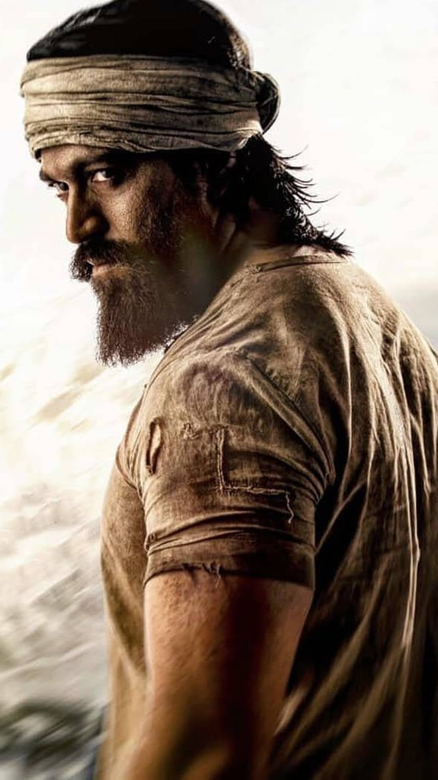 Yash as Rocky in KGF Raw Portrait with Turban and Weathered T-Shirt HD phone wallpaper