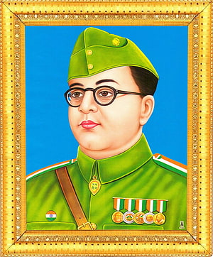Subhas Chandra Bose Military Portrait Painting in Ornate Gold Frame HD phone wallpaper
