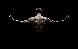 Muscular Male Back With Star Tattoos Against Black Background HD wallpaper